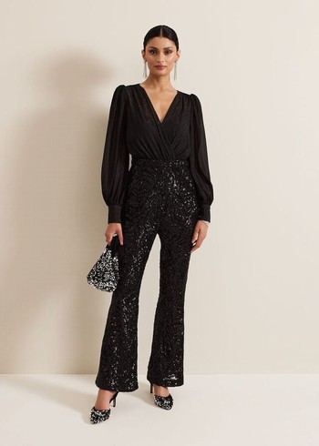 Phase Eight Milena Sequin Jumpsuit Black Canada | YRCOQU-658